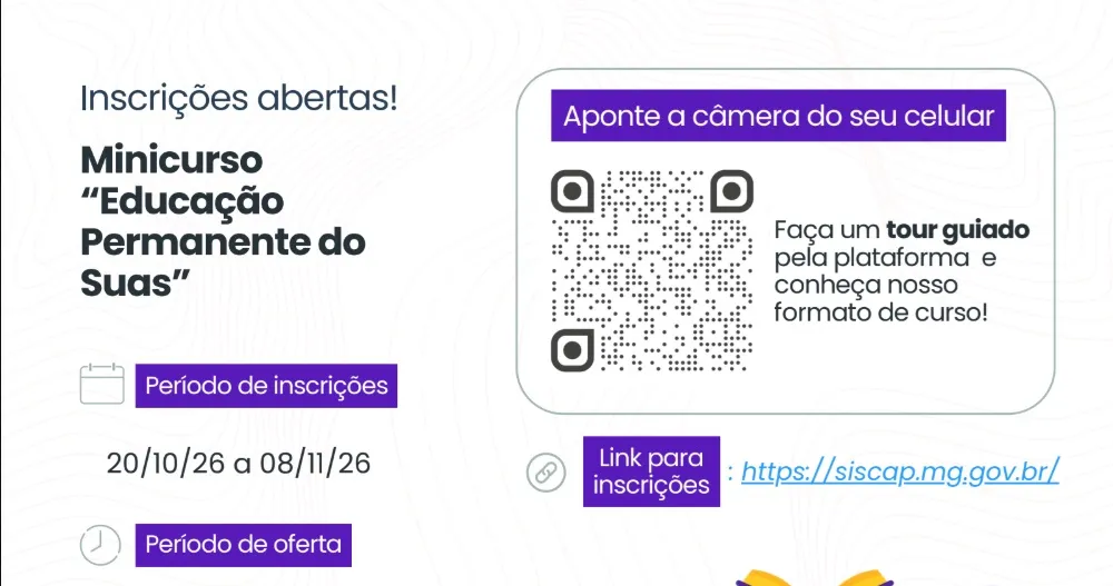 Abertas inscrições para o minicurso “Educação Permanente do SUAS”