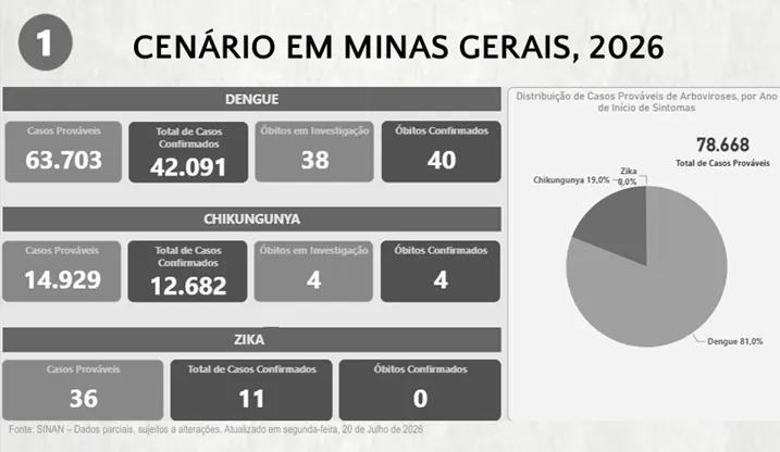 Boletim registra 42.091 casos de Dengue, Chikungunya e Zika em Minas 